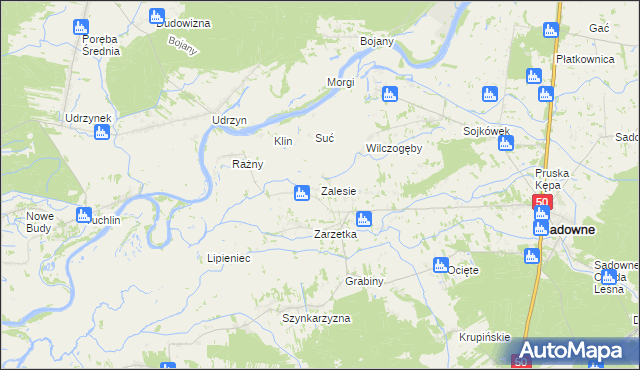 mapa Zalesie gmina Sadowne, Zalesie gmina Sadowne na mapie Targeo