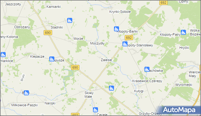 mapa Zalesie gmina Siemiatycze, Zalesie gmina Siemiatycze na mapie Targeo