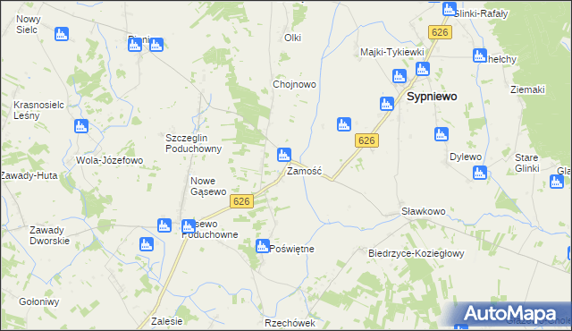 mapa Zamość gmina Sypniewo, Zamość gmina Sypniewo na mapie Targeo