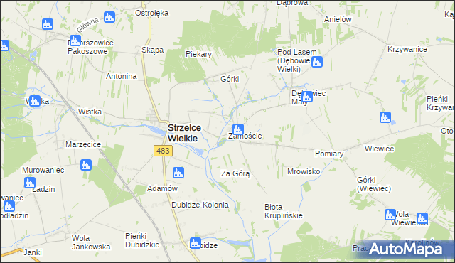 mapa Zamoście gmina Strzelce Wielkie, Zamoście gmina Strzelce Wielkie na mapie Targeo