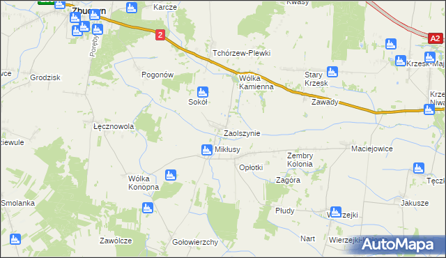 mapa Zaolszynie gmina Trzebieszów, Zaolszynie gmina Trzebieszów na mapie Targeo