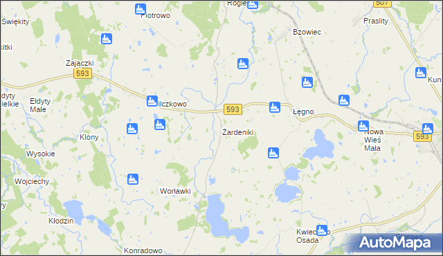 mapa Żardeniki gmina Świątki, Żardeniki gmina Świątki na mapie Targeo