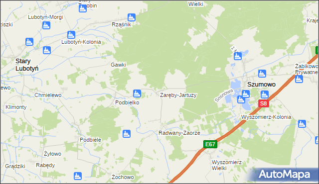 mapa Zaręby-Jartuzy, Zaręby-Jartuzy na mapie Targeo