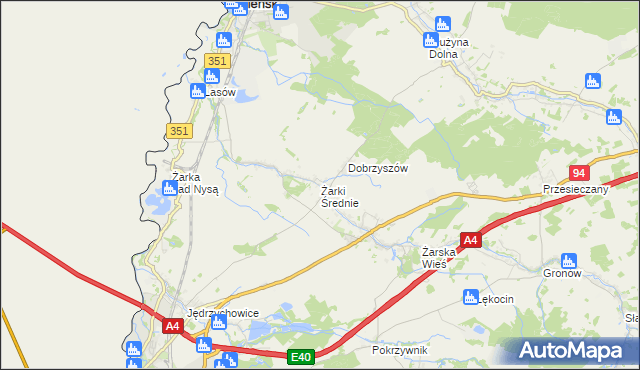 mapa Żarki Średnie, Żarki Średnie na mapie Targeo