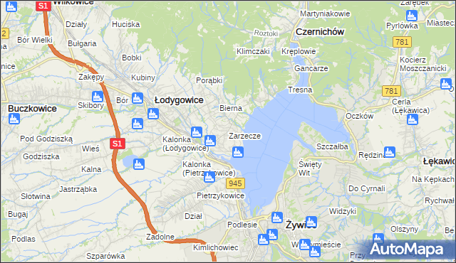 mapa Zarzecze gmina Łodygowice, Zarzecze gmina Łodygowice na mapie Targeo