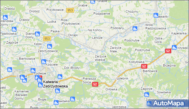 mapa Zarzyce Wielkie, Zarzyce Wielkie na mapie Targeo