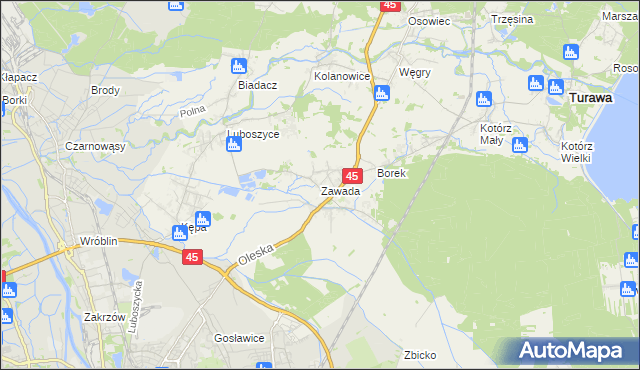 mapa Zawada gmina Turawa, Zawada gmina Turawa na mapie Targeo