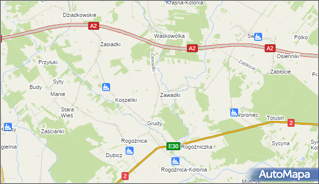 mapa Zawadki gmina Międzyrzec Podlaski, Zawadki gmina Międzyrzec Podlaski na mapie Targeo