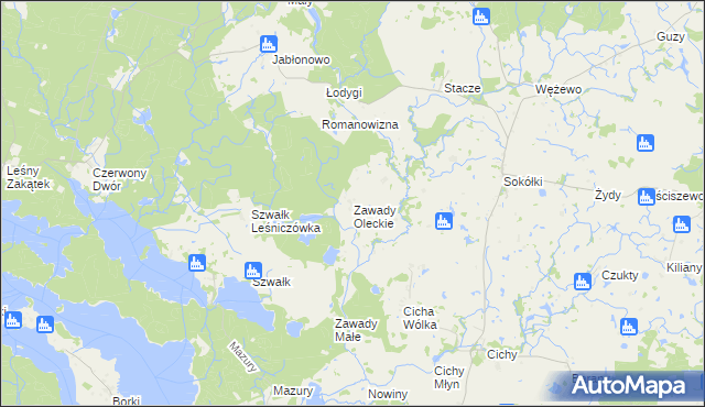 mapa Zawady Oleckie, Zawady Oleckie na mapie Targeo