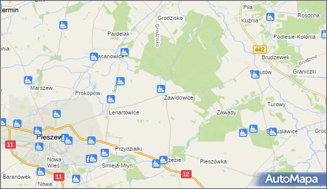 mapa Zawidowice gmina Pleszew, Zawidowice gmina Pleszew na mapie Targeo