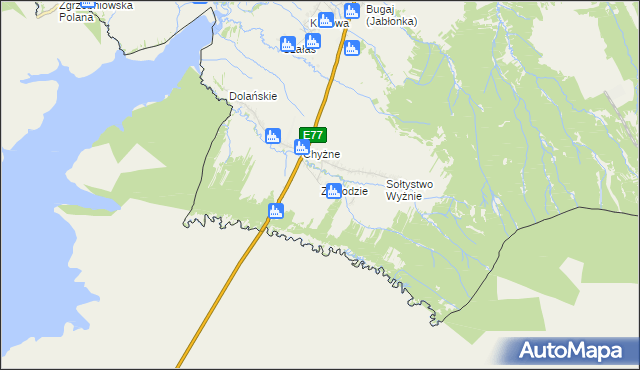 mapa Zawodzie gmina Jabłonka, Zawodzie gmina Jabłonka na mapie Targeo