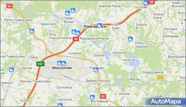 mapa Zboiska gmina Radziejowice, Zboiska gmina Radziejowice na mapie Targeo