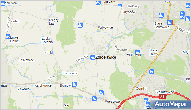 mapa Zbrosławice, Zbrosławice na mapie Targeo