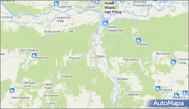 mapa Żdżarki gmina Nowe Miasto nad Pilicą, Żdżarki gmina Nowe Miasto nad Pilicą na mapie Targeo