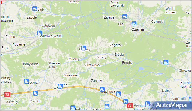 mapa Żdżary gmina Czarna, Żdżary gmina Czarna na mapie Targeo