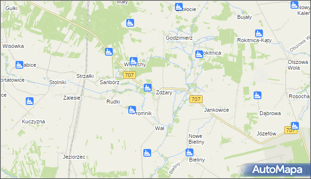mapa Żdżary gmina Nowe Miasto nad Pilicą, Żdżary gmina Nowe Miasto nad Pilicą na mapie Targeo