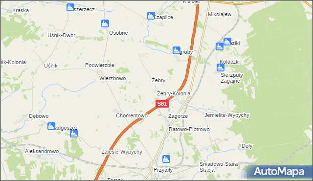 mapa Żebry-Kolonia gmina Śniadowo, Żebry-Kolonia gmina Śniadowo na mapie Targeo