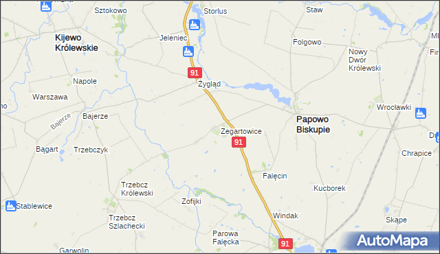 mapa Zegartowice gmina Papowo Biskupie, Zegartowice gmina Papowo Biskupie na mapie Targeo