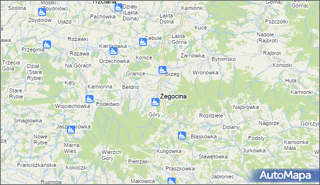 mapa Żegocina, Żegocina na mapie Targeo