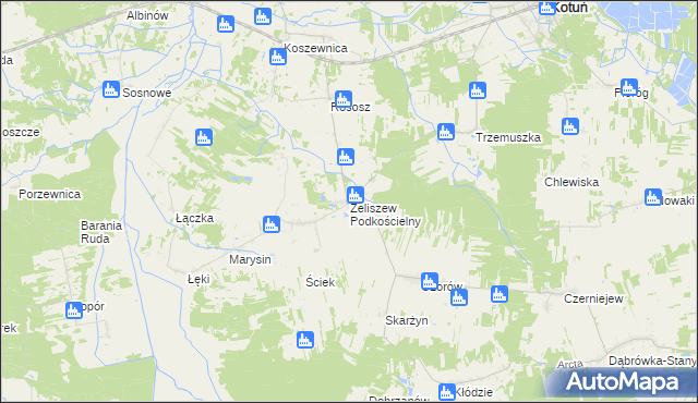 mapa Żeliszew Podkościelny, Żeliszew Podkościelny na mapie Targeo