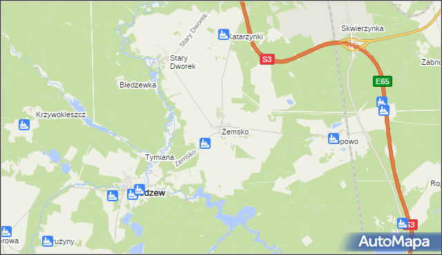 mapa Zemsko gmina Bledzew, Zemsko gmina Bledzew na mapie Targeo