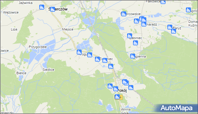 mapa Zieleniec gmina Pokój, Zieleniec gmina Pokój na mapie Targeo