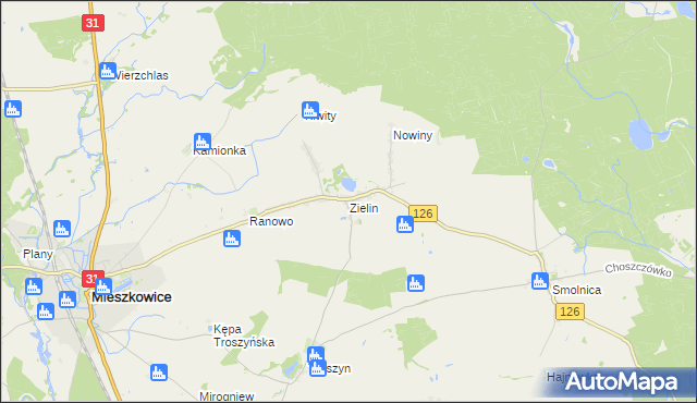 mapa Zielin gmina Mieszkowice, Zielin gmina Mieszkowice na mapie Targeo