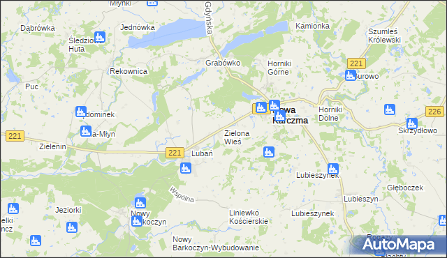 mapa Zielona Wieś gmina Nowa Karczma, Zielona Wieś gmina Nowa Karczma na mapie Targeo