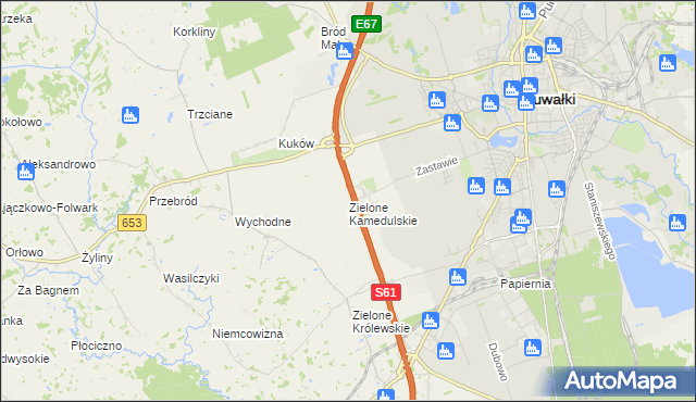 mapa Zielone Kamedulskie, Zielone Kamedulskie na mapie Targeo