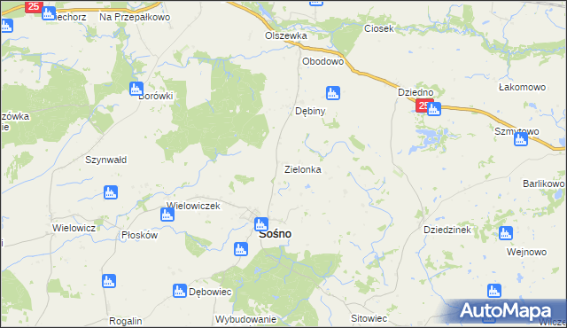 mapa Zielonka gmina Sośno, Zielonka gmina Sośno na mapie Targeo