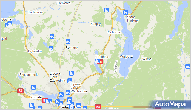 mapa Zielonka gmina Szczytno, Zielonka gmina Szczytno na mapie Targeo