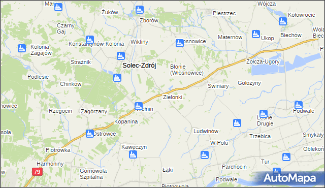 mapa Zielonki gmina Solec-Zdrój, Zielonki gmina Solec-Zdrój na mapie Targeo