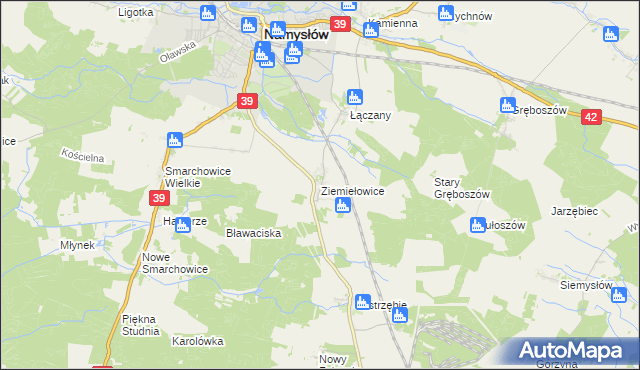 mapa Ziemiełowice, Ziemiełowice na mapie Targeo
