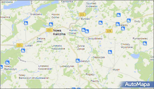 mapa Zimne Zdroje gmina Nowa Karczma, Zimne Zdroje gmina Nowa Karczma na mapie Targeo