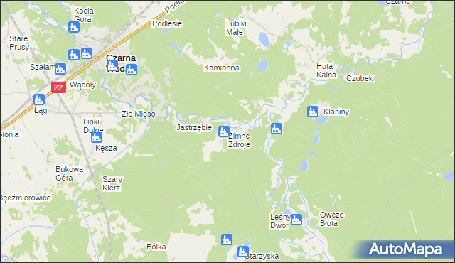 mapa Zimne Zdroje gmina Osieczna, Zimne Zdroje gmina Osieczna na mapie Targeo