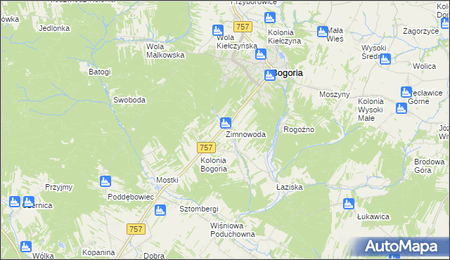 mapa Zimnowoda gmina Bogoria, Zimnowoda gmina Bogoria na mapie Targeo