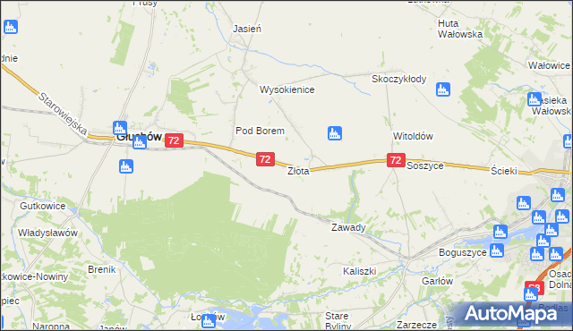 mapa Złota gmina Głuchów, Złota gmina Głuchów na mapie Targeo
