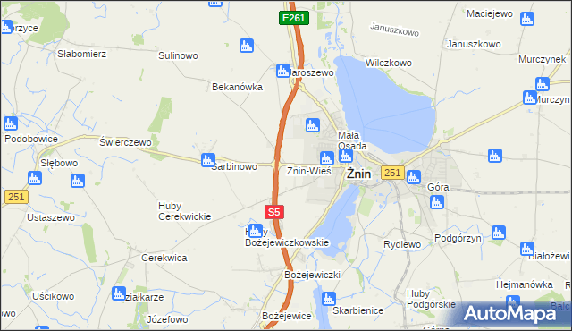 mapa Żnin-Wieś, Żnin-Wieś na mapie Targeo