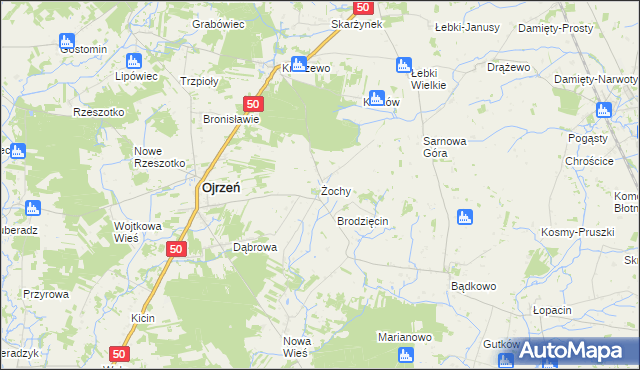 mapa Żochy gmina Ojrzeń, Żochy gmina Ojrzeń na mapie Targeo