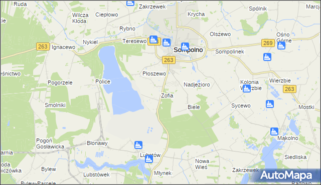 mapa Zofia gmina Sompolno, Zofia gmina Sompolno na mapie Targeo