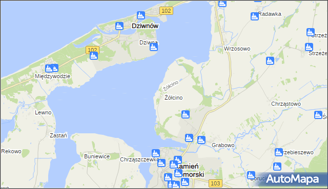 mapa Żółcino, Żółcino na mapie Targeo