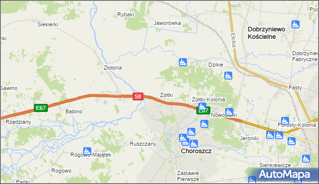 mapa Żółtki gmina Choroszcz, Żółtki gmina Choroszcz na mapie Targeo