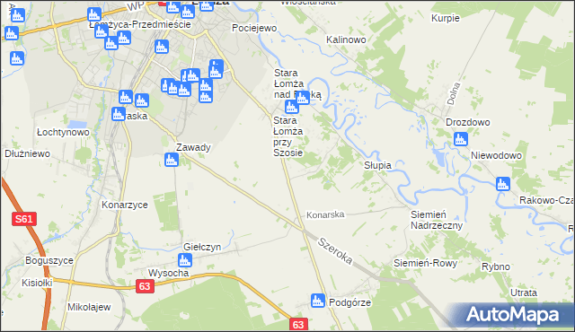 mapa Zosin gmina Łomża, Zosin gmina Łomża na mapie Targeo