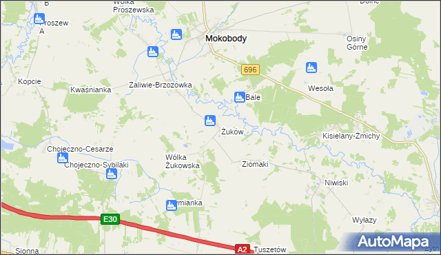 mapa Żuków gmina Mokobody, Żuków gmina Mokobody na mapie Targeo