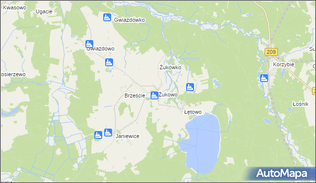 mapa Żukowo gmina Sławno, Żukowo gmina Sławno na mapie Targeo