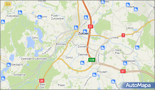 mapa Żukowo powiat kartuski, Żukowo powiat kartuski na mapie Targeo