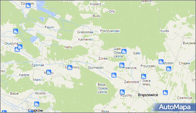 mapa Żuraw gmina Brąszewice, Żuraw gmina Brąszewice na mapie Targeo