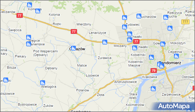 mapa Żurawica gmina Obrazów, Żurawica gmina Obrazów na mapie Targeo