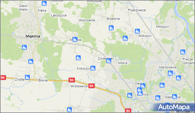 mapa Żurawiniec gmina Miękinia, Żurawiniec gmina Miękinia na mapie Targeo