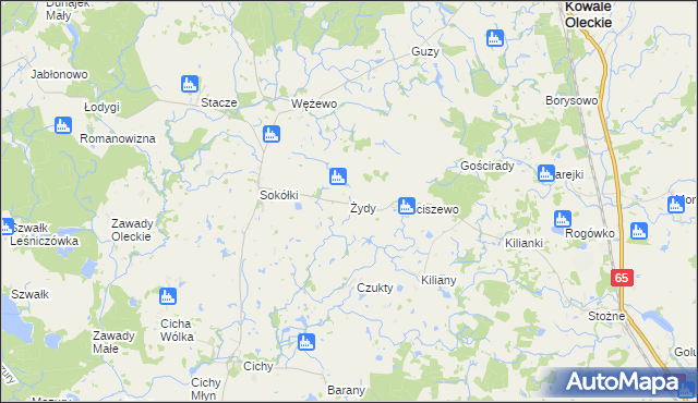 mapa Żydy gmina Kowale Oleckie, Żydy gmina Kowale Oleckie na mapie Targeo